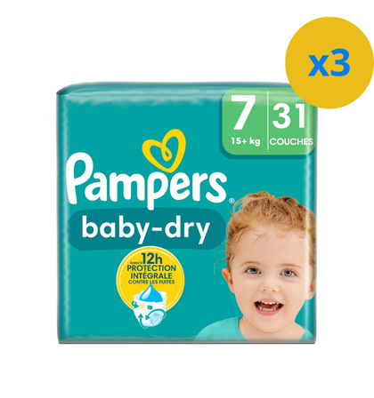 PAMPERS COUCHE BABY-DRY TAILLE 7 (15+ KG) - 31 COUCHES - Blaiche